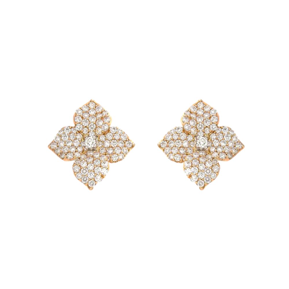 Piranesi 18k Rose Gold Fiore Small White Diamond Flower Earrings